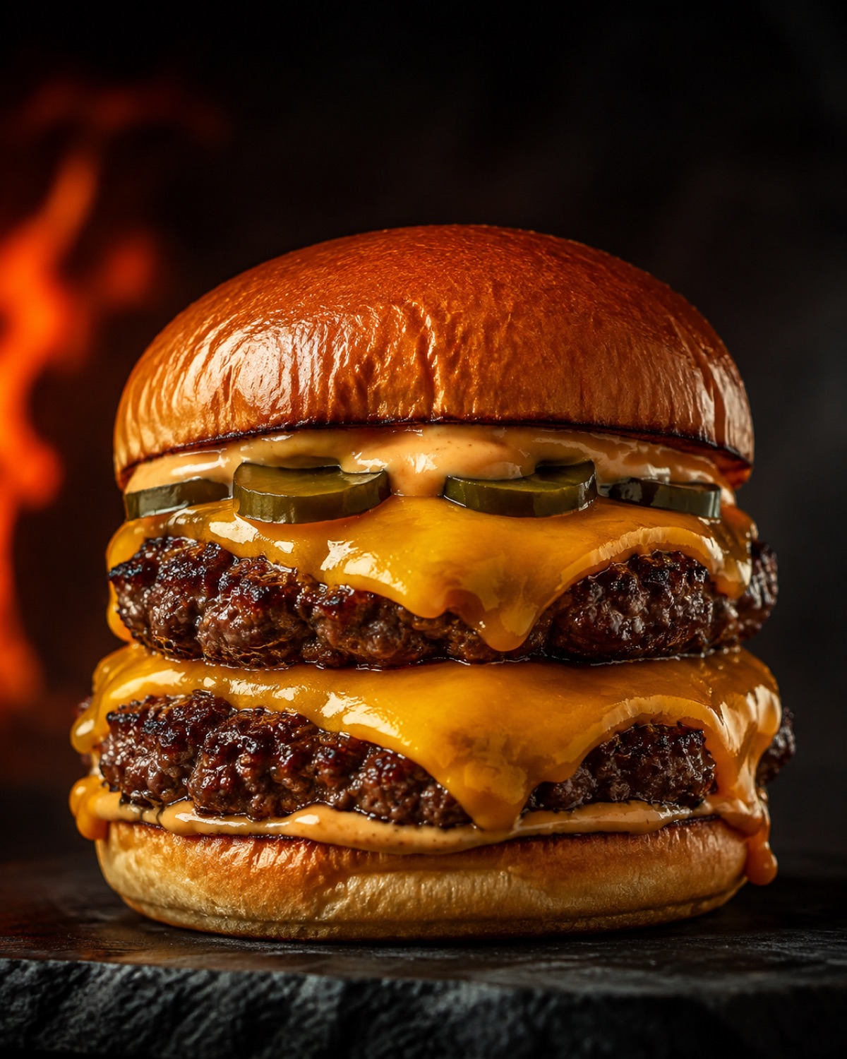 Der Amboss - Doppel-Wagyu-Burger mit geschmolzenem Cheddar