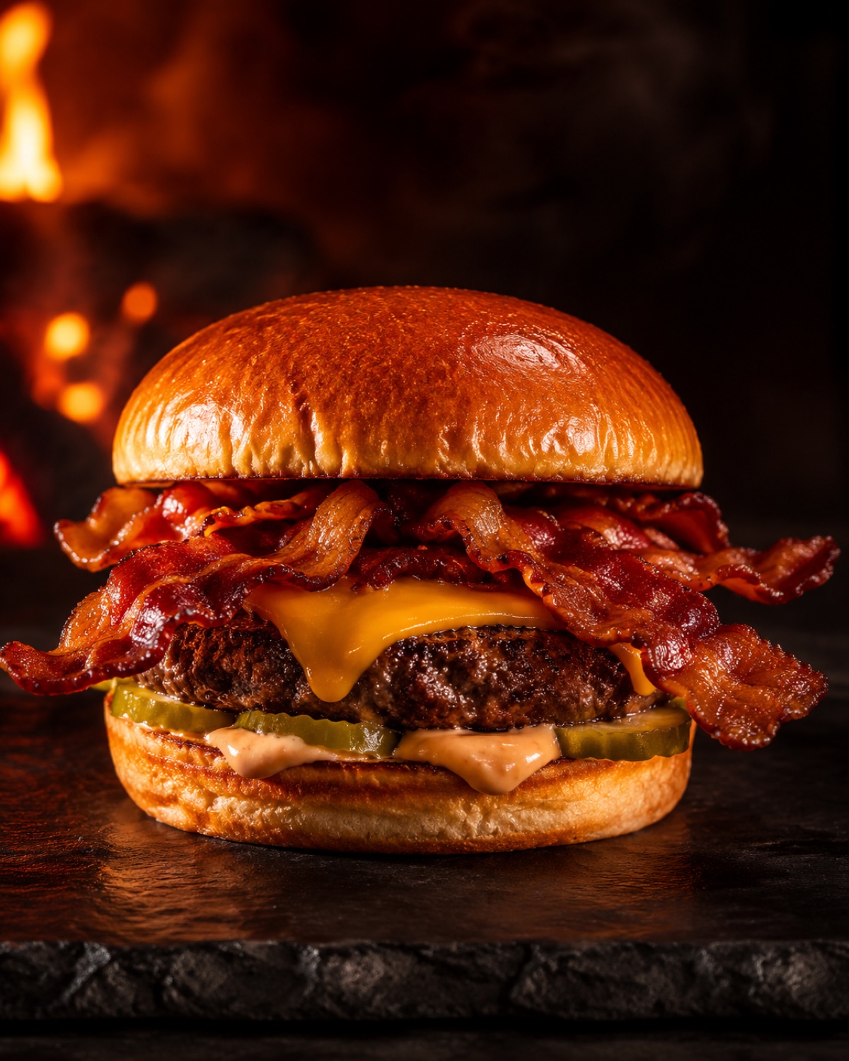Bourbon-Bacon-Biest - Bacon-Cheeseburger mit Whiskey-Glasur